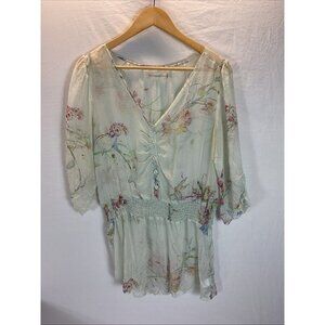 4 Love and Liberty Johnny Was Silk Floral Sheer blouse tunic‎ size S